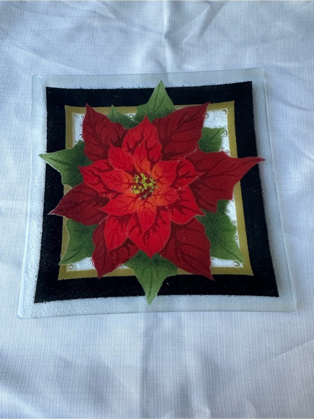 Peggy Karr Red Poinsettia Holiday Glass Accent Platter - Unbranded